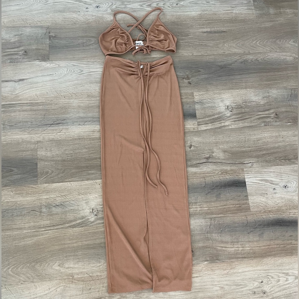 Princess Polly Light Brown Skirt and Bra Top Set